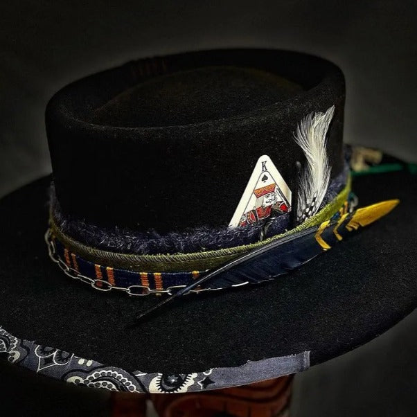 Distressed Fedora with Rounded Crown and Colorful Ribbon Adornments