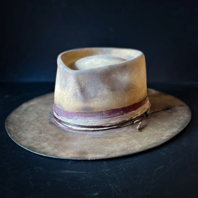 Distressed Fedora with Red Striped Edge