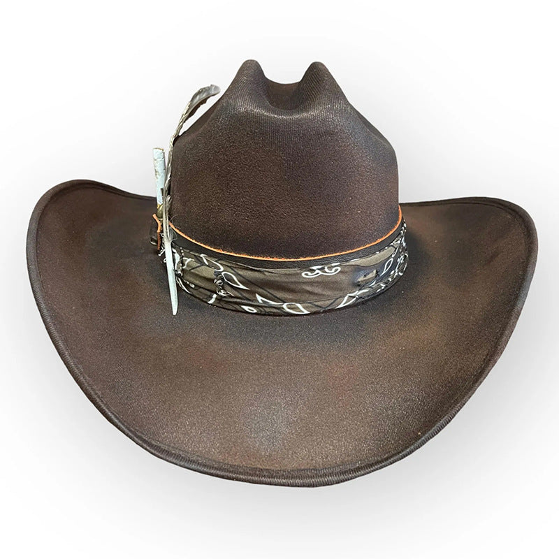 Distressed Fedora with Western Style Feather