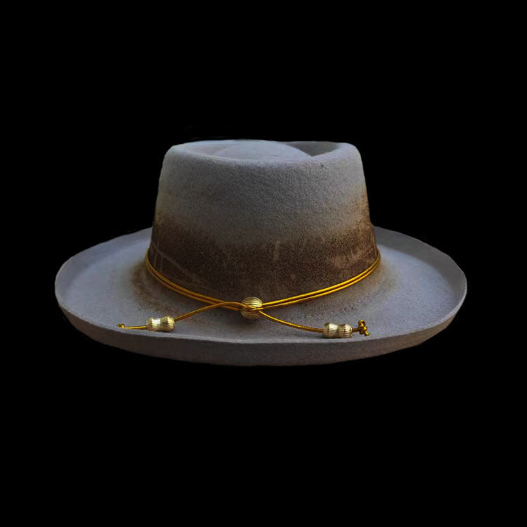 Distressed Fedora with Gold Rope and Metal Accents