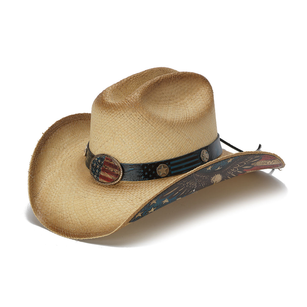 Straw Cowboy Hat with Flag Print