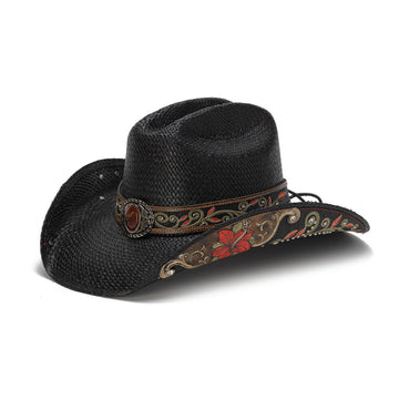 Western Straw Hat with Floral Design