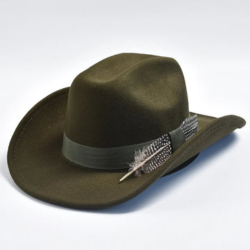 Handmade Feather Cowboy Hat Vintage Curved Brim Fedora Style