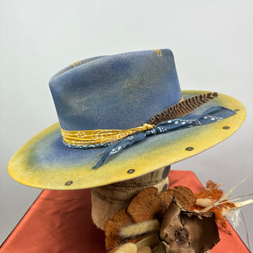 Distressed Fedora Blue Ombre Road Warrior