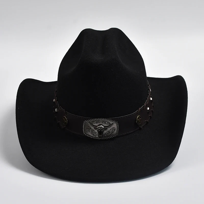 Vintage Wide Brim Artificial Wool Cowboy Hat