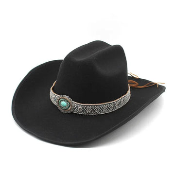 Artificial Woolen Western Cowboy Hat Wide Brim Jazz Style