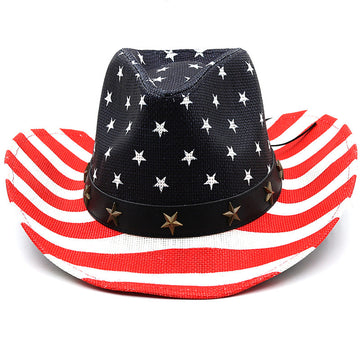 Starry Stripes Straw Cowboy Hat