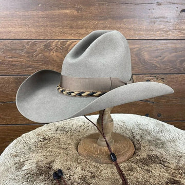 Sunset Rider Cowboy Hat in Light Grey with Brown and Black Bands