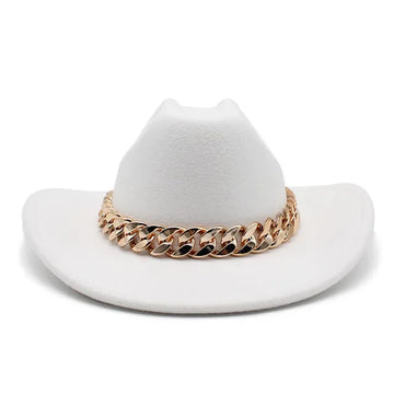 Vintage Western Cowboy Hat with Gold Chain Band